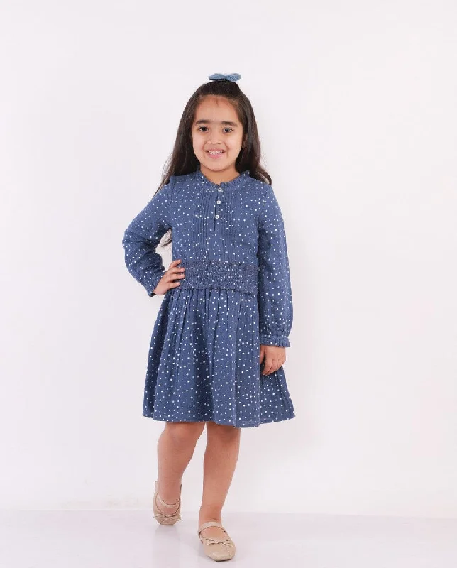 Silver Foil Pintuck Smocked Dress