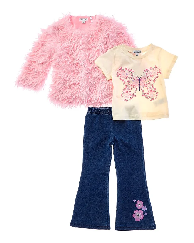 Flapdoodles 3pc Butterfly Jacket, T-Shirt & Pant Set