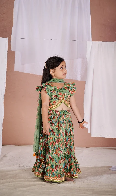 Pre-Order: Green Kalamkari Lehenga Set