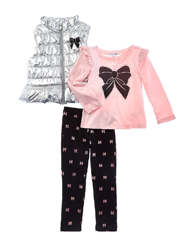 Flapdoodles 3pc Bow T-Shirt, Vest Pant Set