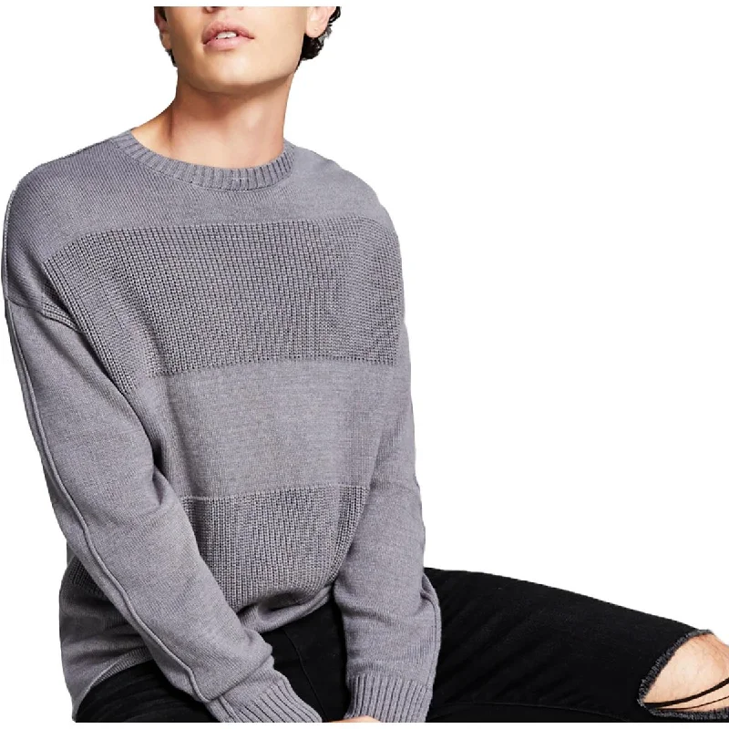 And Now This Mens Crewneck Mixed Media Pullover Sweater