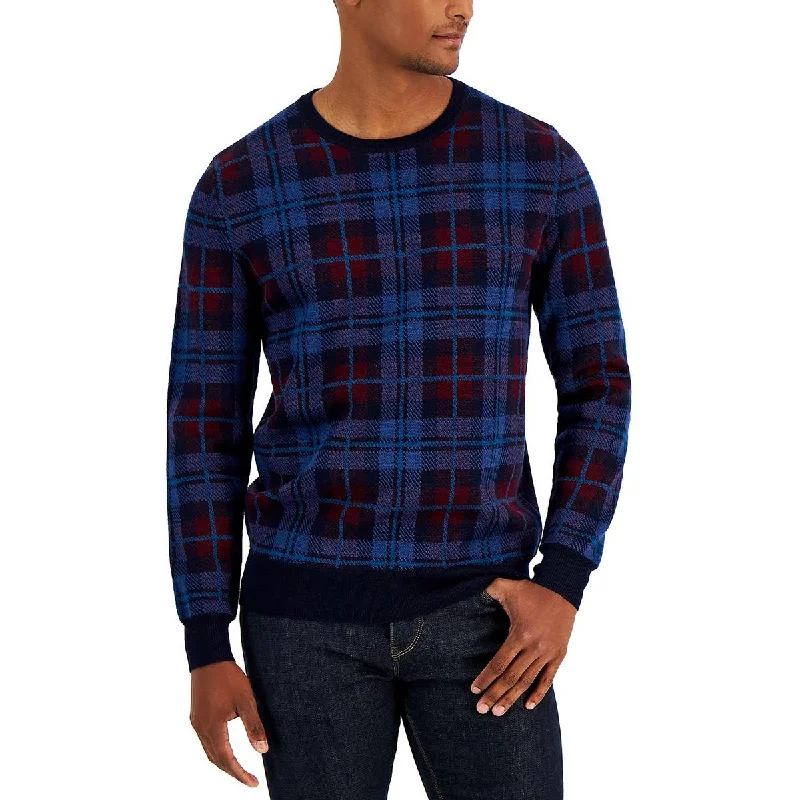 Club Room Mens Merino Wool Blend Plaid Pullover Sweater