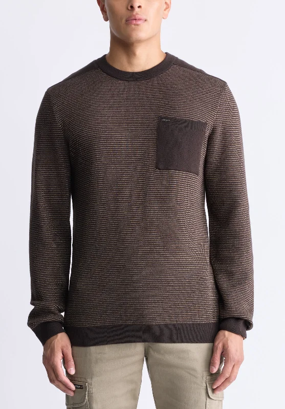 William Men's Striped Knit Pullover, Chocolate - BM24420