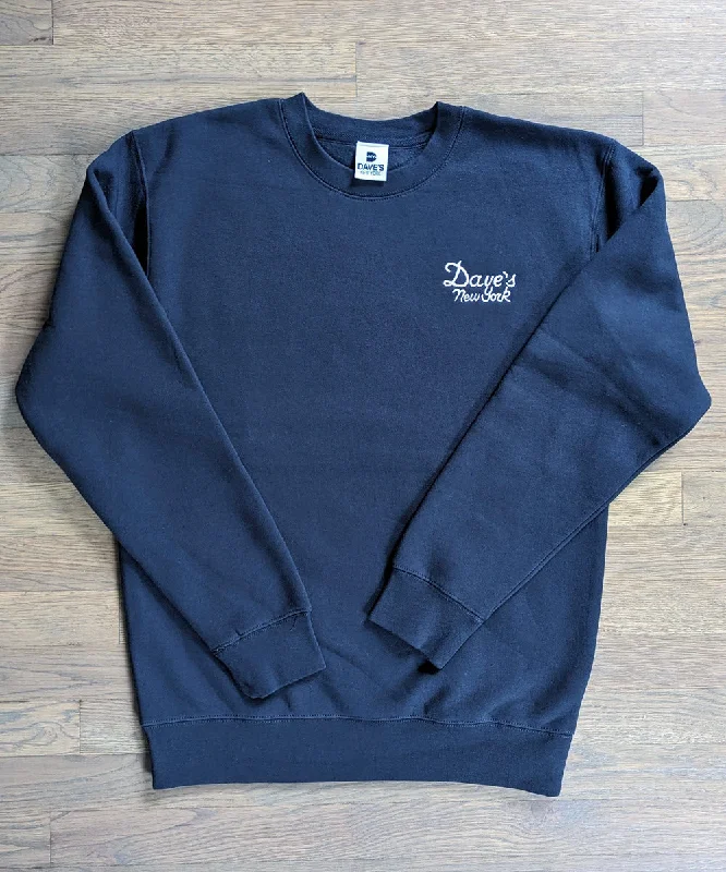 Dave's New York Vintage Logo Embroidered Crew Neck Sweatshirt - Navy