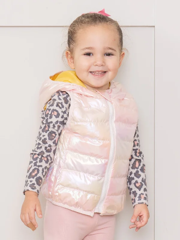 Hooded Iridescent Puffer Vest - Blush