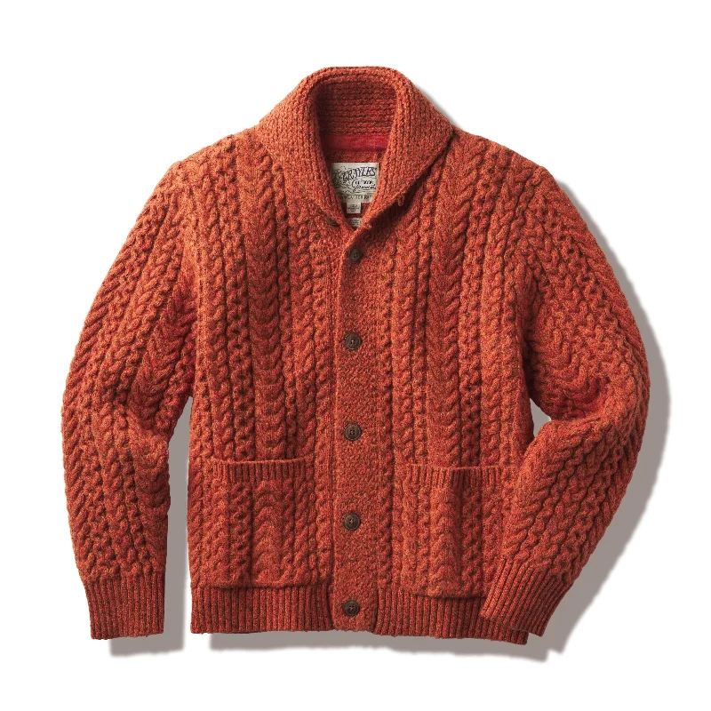 Melange Cable  Shawl Cardigan - Burnt Orange