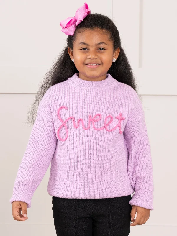 Lavender Embroidered "Sweet" Sweater