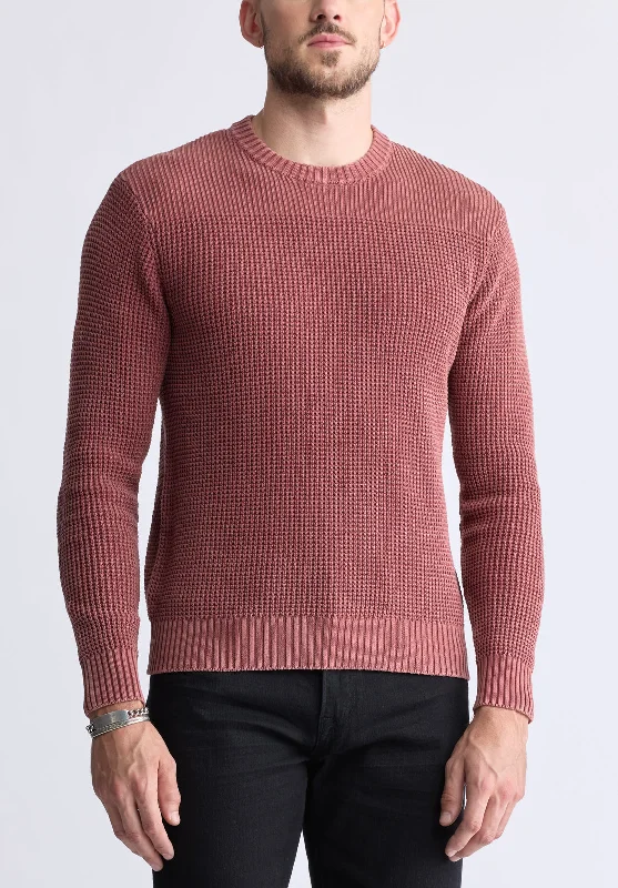 Washy Men's Textured Knit Crewneck Sweater, Red - BM24451