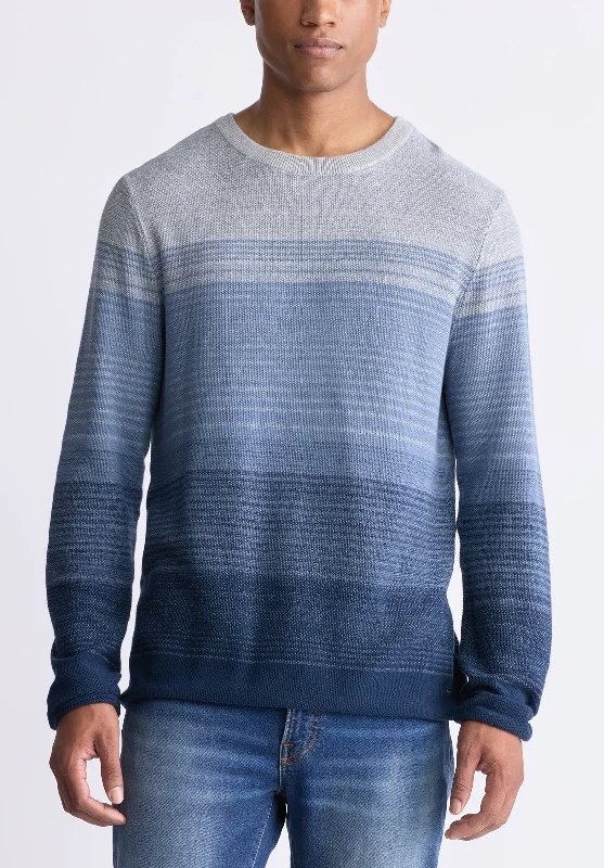 Waldy Men's Gradient Striped Knit Pullover, Mirage Blue - BM24419