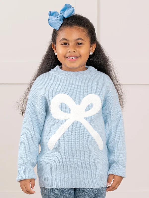 Blue Knit Bow Sweater