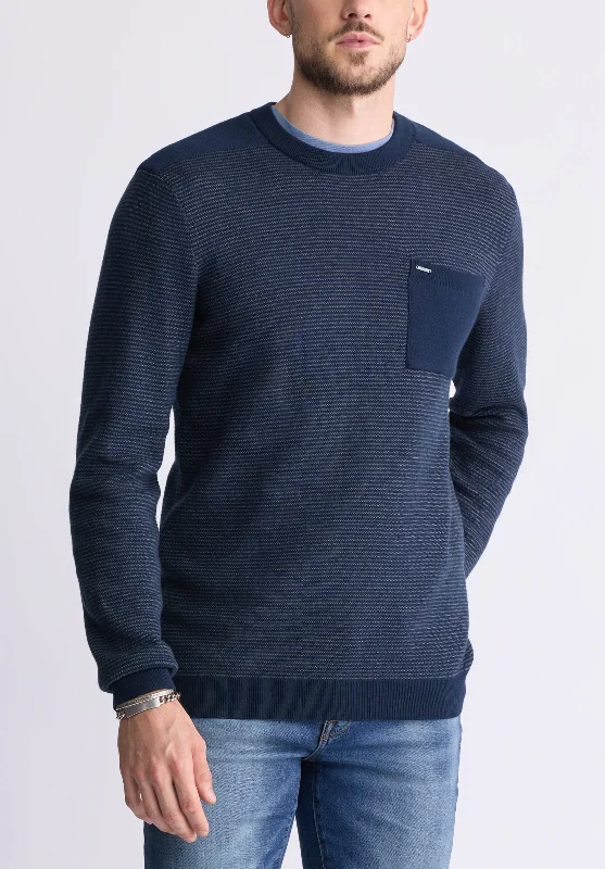 William Men's Striped Knit Pullover, Midnight Blue - BM24420