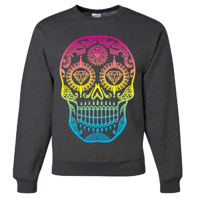 Neon Diamond Eyes Smiling Sugar Skull Crewneck Sweatshirt