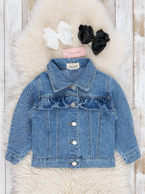 Light Wash Ruffle Denim Jacket