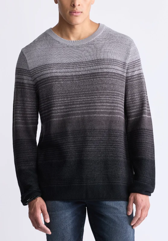 Waldy Men's Gradient Striped Knit Pullover, Charcoal - BM24419