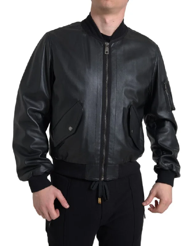 Dolce & Gabbana Elegant  Leather Bomber Men's Jacket