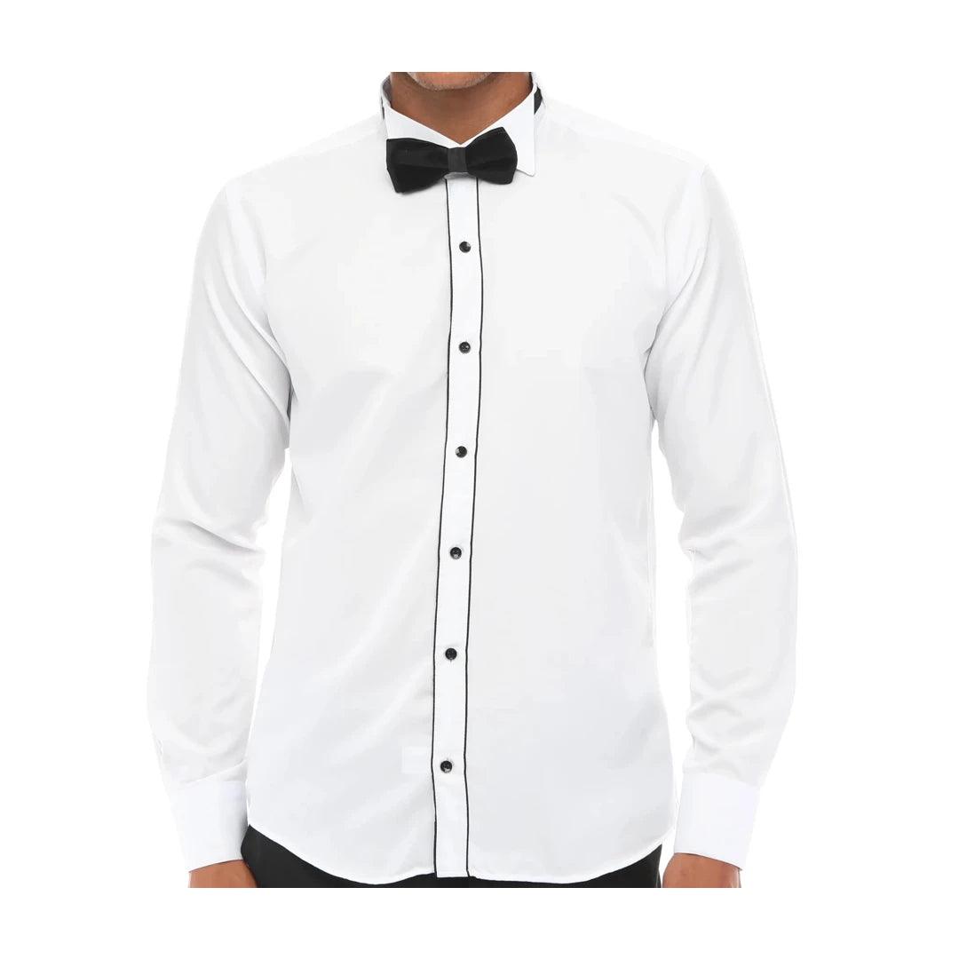 Mens Wing Collar Shirt Tuxedo White Black Piping Double Cuff Dinner Classic