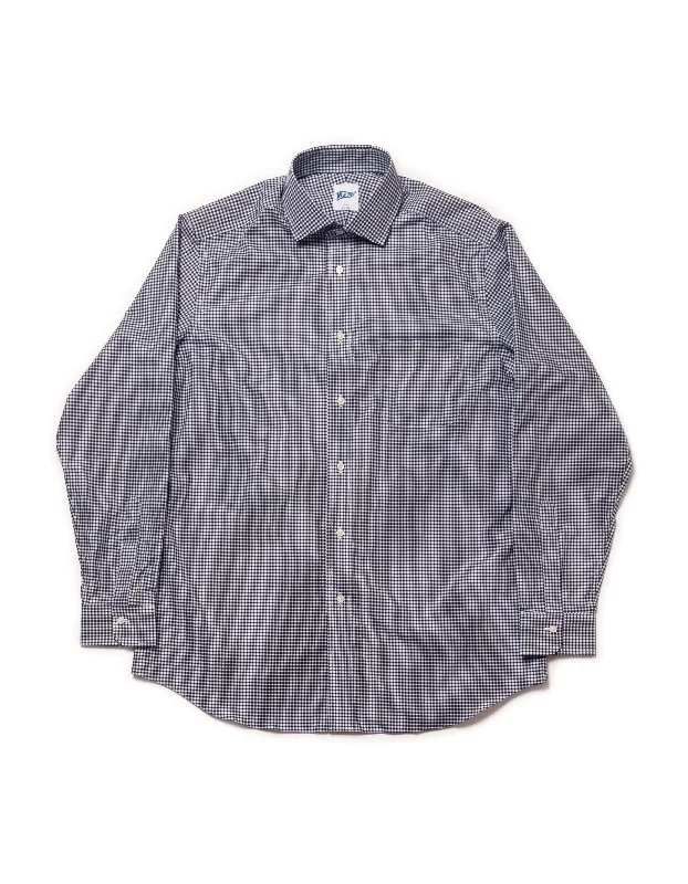 NAVY GINGHAM SPREAD COLLAR SHIRT - TRIM FIT