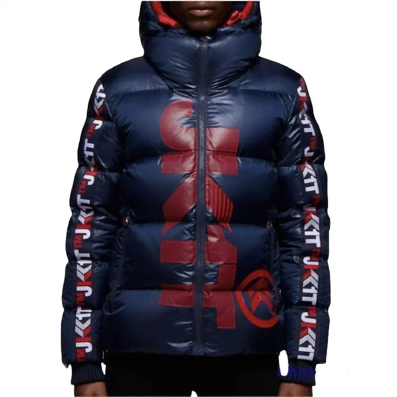 Prime Time Racer Down Puffer Jacket In Navy/red