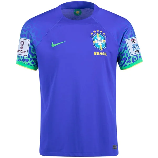 Nike Brazil Away Jersey 22/23 w/ World Cup 2022 Patches (Paramount Blue/Green Spark)