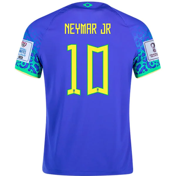 Nike Brazil Neymar Jr. Away Jersey 22/23 w/ World Cup 2022 Patches (Paramount Blue/Green Spark)