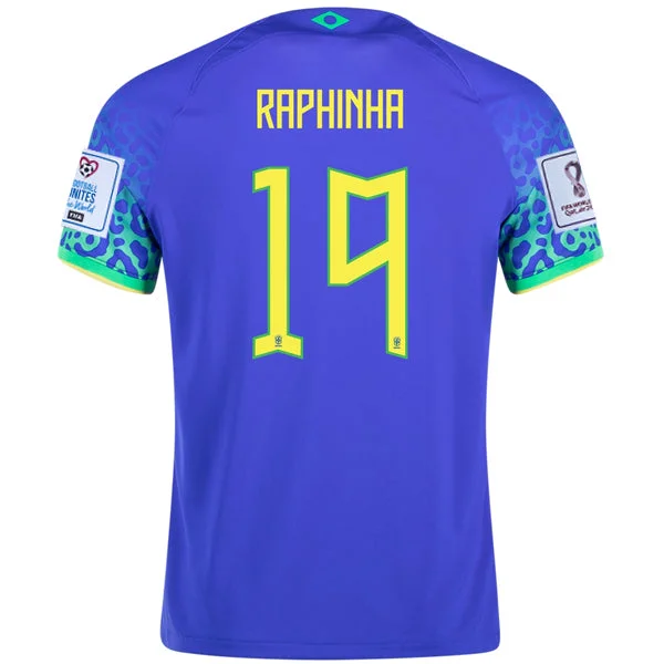 Nike Brazil Raphinha Away Jersey 22/23 w/ World Cup 2022 Patches (Paramount Blue/Green Spark)