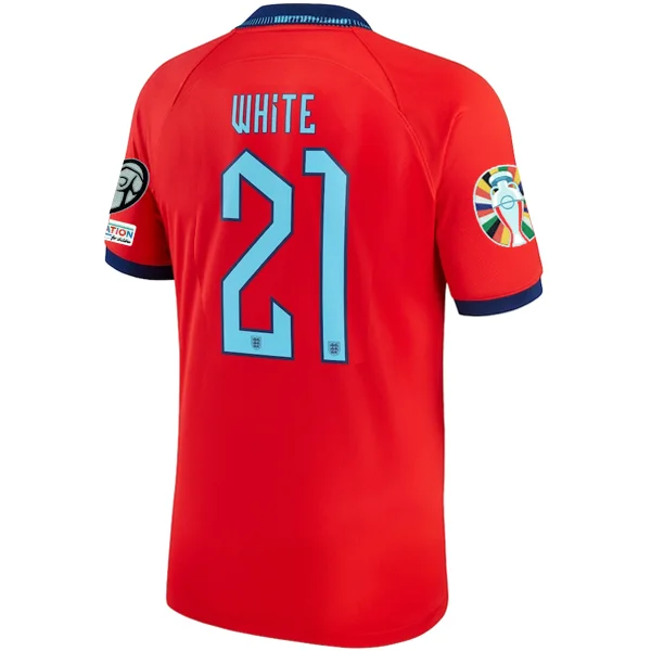 Nike England Ben White Away Jersey 22/23 w/ Euro Qualifier Patches (Challenge Red/Blue Void)