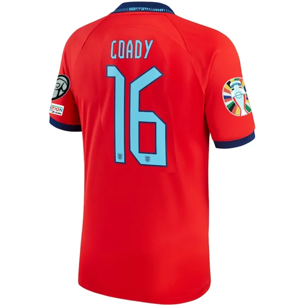 Nike England Conor Coady Away Jersey 22/23 w/ Euro Qualifier Patches (Challenge Red/Blue Void)