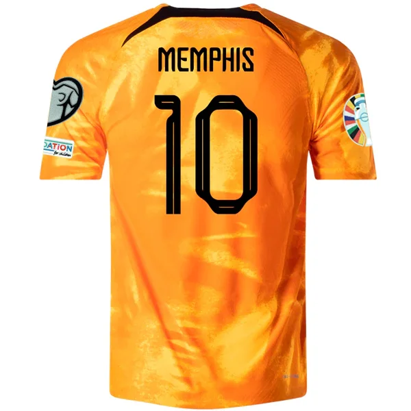 Nike Netherlands Memphis Depay Home Match Authentic Jersey w/ Euro Qualifying Patches 22/23 (Laser Orange/Black)