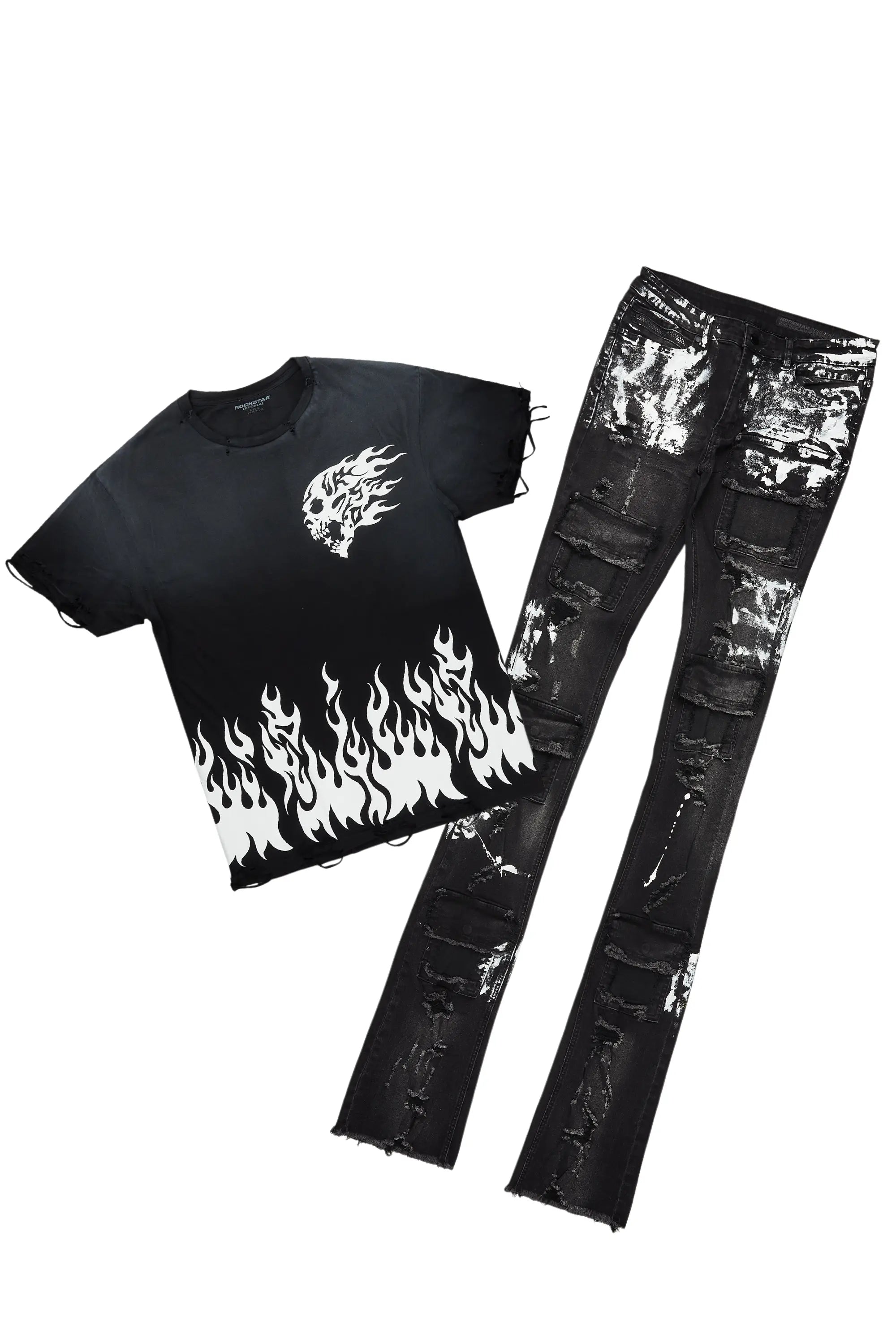 Bubble Black T-Shirt/Super Stacked Flare Jean Bundle