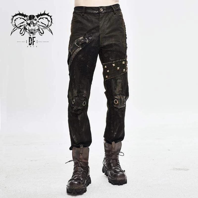 Men's Steampunk Mesh Rivets Eyelets Casual Trousers