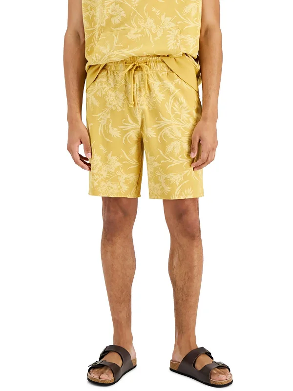 Mens Floral Print Elastic Casual Shorts